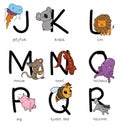 Alphabet Set with Cute Animals for Learning from J to R, Vector Illustration Royalty Free Stock Photo