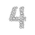 Alphabet set letter number four or 4, Clock pattern, Time system concept design illustration isolated on white background, vector Royalty Free Stock Photo