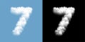 Alphabet set letter number seven or 7 Cloud or smoke pattern, transparent illustration isolated float on blue sky background, with