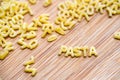 Alphabet shaped pasta forming the word PASTA