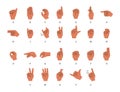 Alphabet in sign language for people with deafness, flat vector isolated. Royalty Free Stock Photo