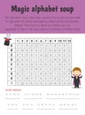 Alphabet soup code Educational Sheet. Primary module for Spacial Understanding. 5-6 years old Royalty Free Stock Photo