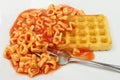 Alphabet spaghetti and potato waffle