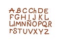 Alphabet spanish vector brown, hand drawing. Font illustration color