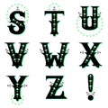 Tribal black alphabets. Stuvwxyz collection. Gradient ethnic letters set. Vector stock characters with geometric patterns.