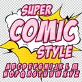 Alphabet in the style of comics, pop art. Letters and figures for decoration of kids' illustrations, websites, posters Royalty Free Stock Photo