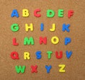 Alphabet A thru Z isolated on Cork Board