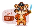 Alphabet with Tiger pirate cartoon character. Letter A. Vector illustration for children products. Royalty Free Stock Photo