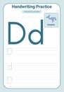 Alphabet tracing practice Letter D. Tracing practice worksheet. Learning alphabet activity page