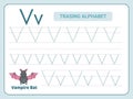 Alphabet tracing practice Letter V. Tracing practice worksheet. Learning alphabet activity page