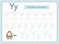 Alphabet tracing practice Letter Y. Tracing practice worksheet. Learning alphabet activity page