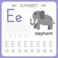 Alphabet tracing worksheet for preschool and kindergarten. Writing practice letter E. Exercises for kids