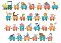 Alphabet train with animals. Cartoon animal illustration in van Royalty Free Stock Photo