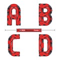 Alphabet Typography Font Red Machinery style in a set ABCD