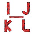 Alphabet Typography Font Red Machinery style in a set IJKL