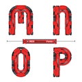 Alphabet Typography Font Red Machinery style in a set MNOP