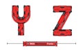 Alphabet Typography Font Red Machinery style in a set YZ