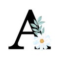 Alphabet Upper case Number isolated elements blossom floral isolated for logo, invitation, fashion fabric