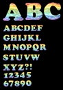 Alphabet - uppercase set in trendy rainbow doodle design, also includes numbers, question mark and exclamation point
