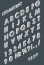 Alphabet of white isometric letters and figures