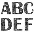 Alphabet-white-outline-black-background-A-B-C-D-E-F,-vector Royalty Free Stock Photo