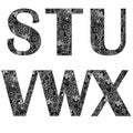 Alphabet-white-outline-black-background-S-T-U-V-W-X,-vector Royalty Free Stock Photo