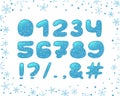 Alphabet winter design. Typeface clip art, ice style. Numbers and punctuation marks. Font typography. Hand drawn. EPS 10