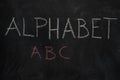 Alphabet word and first three letters on black chalkboard Royalty Free Stock Photo