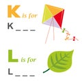 Alphabet word game: kite and leaf