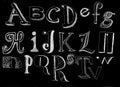 Alphabet written by hand, with letters of different typographies