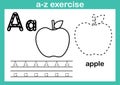 Alphabet a-z exercise with cartoon vocabulary for coloring book Royalty Free Stock Photo