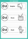 Alphabet a-z exercise with cartoon vocabulary for coloring book Royalty Free Stock Photo