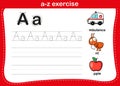 Alphabet a-z exercise with cartoon vocabulary Royalty Free Stock Photo