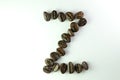 Alphabet Z form Coffee beans in white background Royalty Free Stock Photo