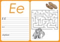 Alphabet A-Z - puzzle Worksheet - Cute Elephant and Peanuts