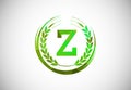 Alphabet Z sign with a wheat wreath. Polygonal low poly organic wheat farming logo concept. Agriculture logo design vector Royalty Free Stock Photo