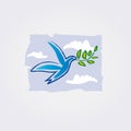 Bird Dove Peace Icon Logo Design - Nature, Cloud Sky and Peace Sign, Blue and White Colors