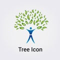 Tree and Silhouette Icon Nature Foliage, Leaves Design Blue Green Colors for Logo Green Business Psychology Mental Health Royalty Free Stock Photo