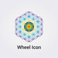 Wheel Icon Flower of Life Destiny Fate Logo Dharma Chakra Symbol Round Circle Infinity Vector Illustration Royalty Free Stock Photo