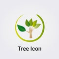 Tree and Hand Icon Nature Foliage, Leaves Design Blue Green Colors for Logo Green Business Psychology Mental Health