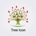 Tree and Silhouette Icon Nature Foliage, Leaves Design Red Green Colors for Logo Green Business Psychology Mental Health Royalty Free Stock Photo