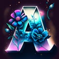 Alphabetic font with flowers. Letter A. Vector illustration. Generative AI