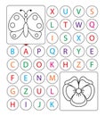 Alphabetic labyrinth, puzzle. worksheet. Learning a letters. Task - Go from the letter A to the letter Z, and coloring page. Royalty Free Stock Photo