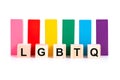 Alphabetic of LGBTQ and colorful wooden block on white background. Concept of LGBT activism Royalty Free Stock Photo