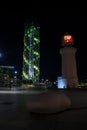 Alphabetic Tower and Lighthouse of Batumi in the night, Georgia