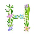 Alphabetical Character H Arranged from Fresh Meadow Flora Vector Illustration Royalty Free Stock Photo