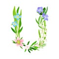 Alphabetical Character U Arranged from Fresh Meadow Flora Vector Illustration Royalty Free Stock Photo