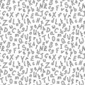 Alphabetical vector seamless pattern, abc black and white pattern