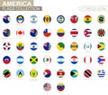 Alphabetically sorted circle flags of America. Set of round flags