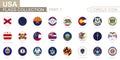 Alphabetically sorted circle flags of US States. Set of round flags